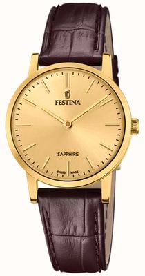 Festina Swiss Made Classic Quartz (29.3mm) Gold Dial / Brown Leather Strap F20017/2