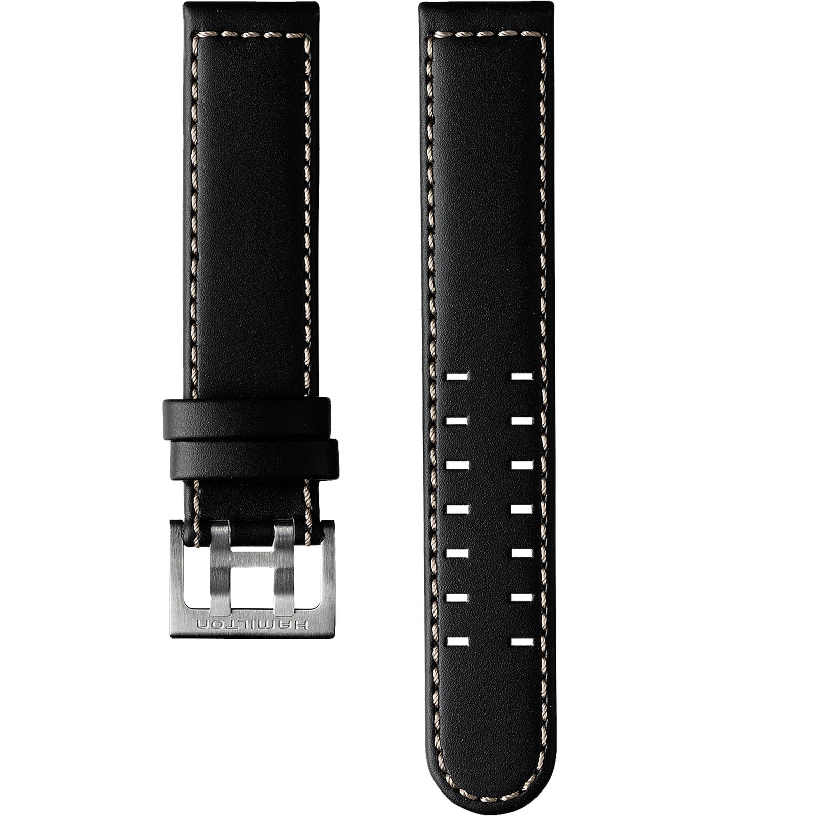 Hamilton Straps Bracelet en cuir noir aviation kaki - 20 mm montre