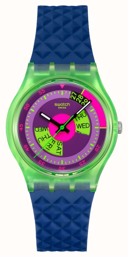 Swatch ネオンスカイチャート（34mm）パープルプリント文字盤