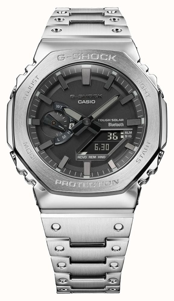 Casio Men s G Shock Bluetooth Full Metal Silver Solar Power Watch With GM B2100D 1AER First Class Watches CAN