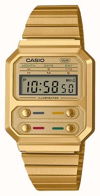 Casio Relógio digital de ouro antigo em aço inoxidável A100WEG-9AEF
