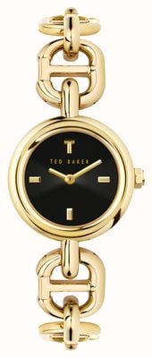 Ted Baker Margiot-Damenarmband aus goldfarbenem Edelstahl mit schwarzem Zifferblatt BKPMAF201