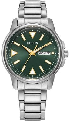Citizen Eco-Drive Sport Day-Date (37mm) Green Dial / Stainless Steel Bracelet BM8180-71W
