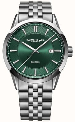 Raymond Weil Relógio freelancer masculino automático (42 mm) verde / pulseira de aço inoxidável 2731-ST-52001