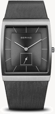Bering Esfera gris clásica para hombre/pulsera de malla de acero inoxidable gris 16033-377