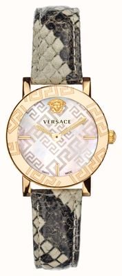 Versace 希腊回纹玻璃（32 毫米）珍珠母贝表盘 / 鳄鱼纹皮革 VEU300121