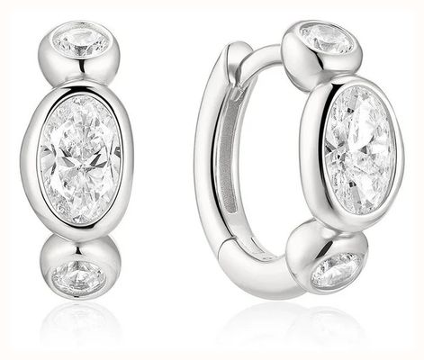 Ania Haie Silver Bezel Organic Pebble & Round Huggie Hoop Earrings E076-13H