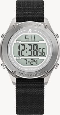 RZE Utd-8000 Multifunktions-Uhr mit 'kühn gebürstetem' Finish (42mm), Positivanzeige / schwarzes elastisches Nylon-Armband UTD-8000-STG