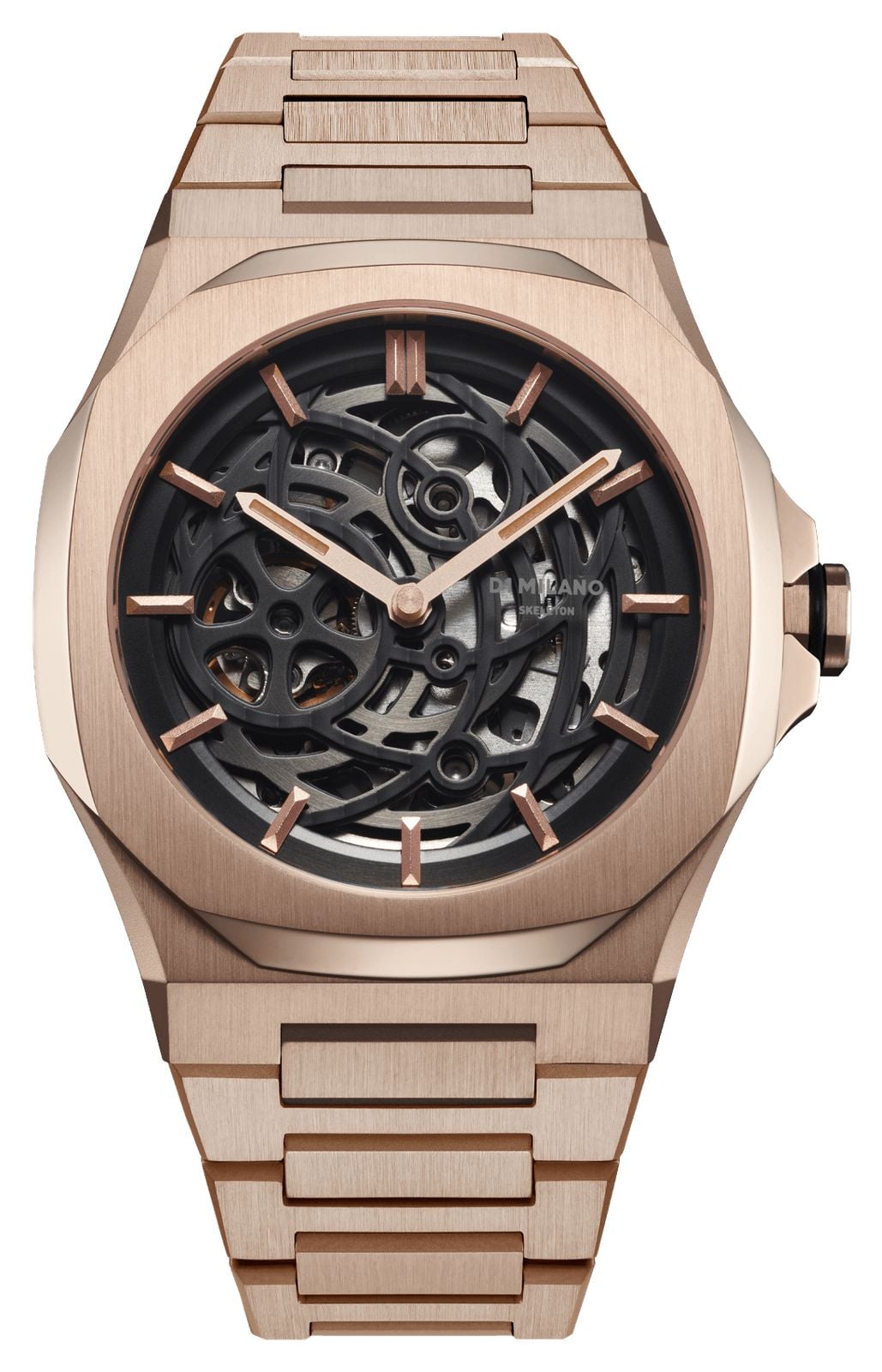 D1 Milano Mechanical Rose Gold 415mm Black Skeleton Dial Watch