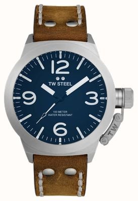 TW Steel Mostrador azul Canteen (45 mm) / pulseira de couro italiano marrom CS102