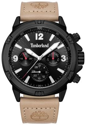Timberland クォーツマルチファンクション（46mm）ブラックダイヤル/タンレザーストラップ TDWGF9002702