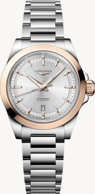LONGINES Conquest Automatik 18 Karat (30 mm) silbernes Zifferblatt mit Sonnenschliff / Edelstahlarmband L33205726