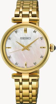 Seiko Klassische Diamant-Quarz (29mm) Perlmuttzifferblatt / vergoldetes Edelstahlarmband HGH008P1