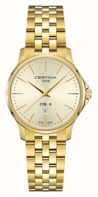 Certina Ds-8 lady (31 mm) gouden wijzerplaat / gouden pvd roestvrijstalen armband C0450103336100