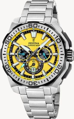 Festina Chrono Bike 2025 (45.5mm) Yellow Dial / Stainless Steel Bracelet F20724/4