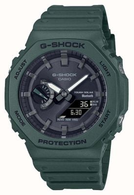 Casio Męski zegarek g-shock z technologią Bluetooth, zielonym, zasilanym energią słoneczną paskiem z żywicy GA-B2100-3AER