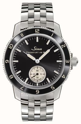 Sinn 104 классические часы с 12 малыми секундными стрелками (41 мм) с черным гальваническим циферблатом / браслет из тонких звеньев из нержавеющей стали 104.060 FINE LINK