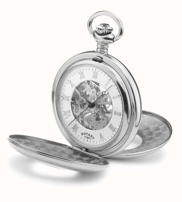 Rotary Relógio de bolso esqueleto mecânico (46 mm) mostrador branco / caixa e corrente em aço inoxidável MP00712/01