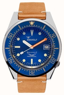 Squale 1521 Ocean (42mm) Blue Sunray Dial / Light Brown Italian Leather Strap 1521OCN.PC-CINVINTAGE