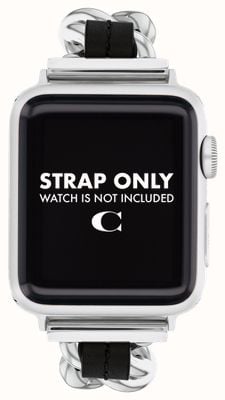 Coach Apple Watch 表带 (38/40/41mm) 黑色皮革不锈钢链条 14700187