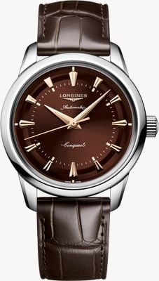 LONGINES Conquest Heritage automatique (38 mm) cadran marron / bracelet en cuir d'alligator marron L16494622