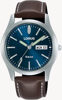 Lorus Classique jour/date (38 mm) cadran soleillé bleu foncé / cuir marron RXN81DX9