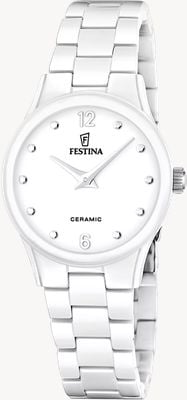 Festina Quarzkeramikgehäuse (30,5 mm), weißes Zifferblatt / weißes Keramikarmband F20751/1