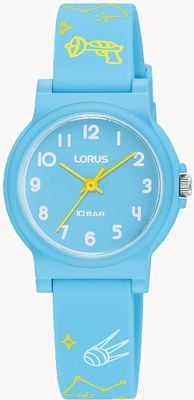 Lorus Junior Space Pattern (27 mm) himmelblaues Zifferblatt / himmelblau gemustertes Silikonarmband RRX39JX9