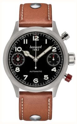Hanhart PIONEER TwinDicator Automatic Chronograph (45mm) Black Dial / Light Brown Leather Strap - M 730.210-0210