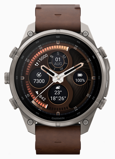 Garmin Fenix 9 Pro InReach 47mm Premium GPS Smartwatch - Titanium (Walnut Leather + Black Silicone) Watch 010-04336-41