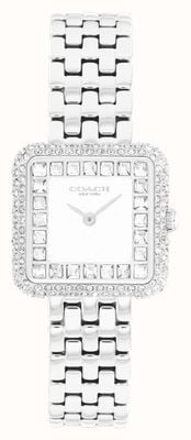 Coach Cass quartzhorloge met twee wijzers (24,2 mm) met witte wijzerplaat en roestvrijstalen armband. 14504558