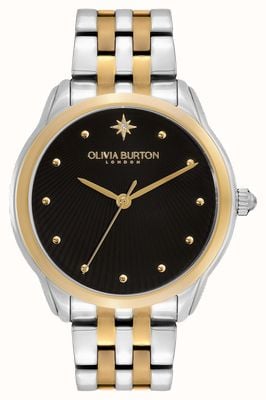 Olivia Burton Clássicos atemporais luz das estrelas celeste | mostrador preto | pulseira de aço inoxidável de dois tons 24000049