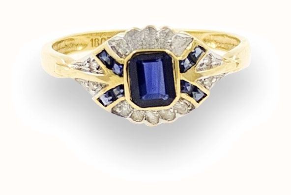 James Moore 1032-sd sapphire diamond 18ct art deco style ring