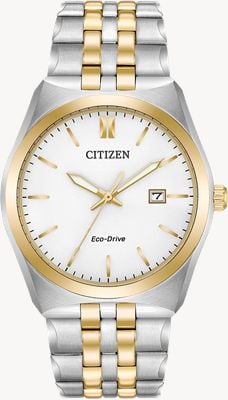 Citizen Zweifarbiges Eco-Drive-Armband für Herren, weißes Zifferblatt, solarbetrieben BM7334-58A