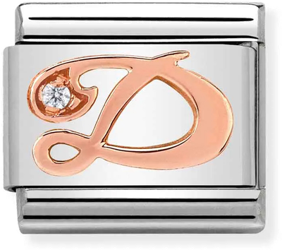 Nomination Classic Letter D 9ct Rose Gold & Steel Charm 430310/04
