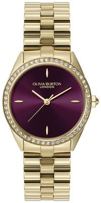 Olivia Burton Sportliches Luxus-Uhrwerk (34 mm) mit kirschrotem Lackzifferblatt / goldfarbenes Edelstahlarmband 24000272