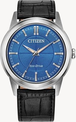Citizen Relógio Eco-Drive Rolan (37mm) com mostrador azul / pulseira de couro preto FE7130-01L