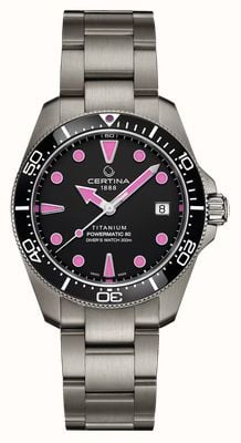 Certina DS Action Diver Powermatic 80 (38 mm) met zwarte wijzerplaat en titanium band. C0488074405101