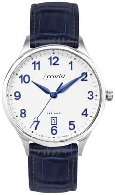 Accurist Men's Classic Quartz (37mm) White Dial / Blue Leather Strap 73000