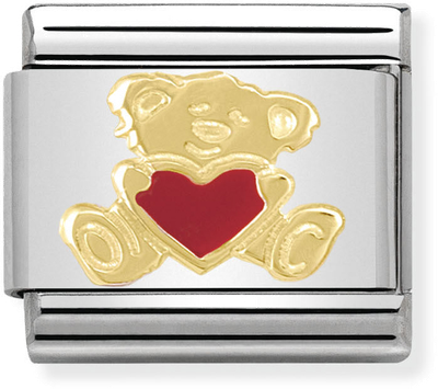 Nomination Classic Bear With Heart 18ct Gold & Steel Enamel Charm 030253/32