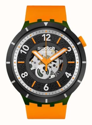 Swatch Power of Nature Fall-iage (47 mm) mostrador esqueleto preto / pulseira de silicone laranja SB03G107