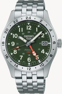 Seiko 5 Sports Field GMT Automático (39,4 mm) mostrador Khaki Drill / pulseira de aço inoxidável HDB001K1
