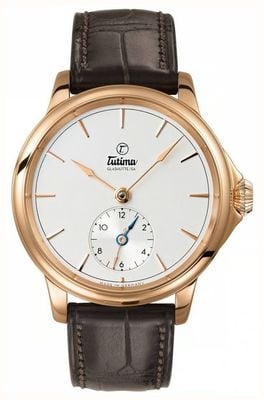 Tutima Glashütte Patria Dual-Time Manual Winding (43mm) Finely Silver-Plated Dial / Brown Alligator Leather Strap 6601-02