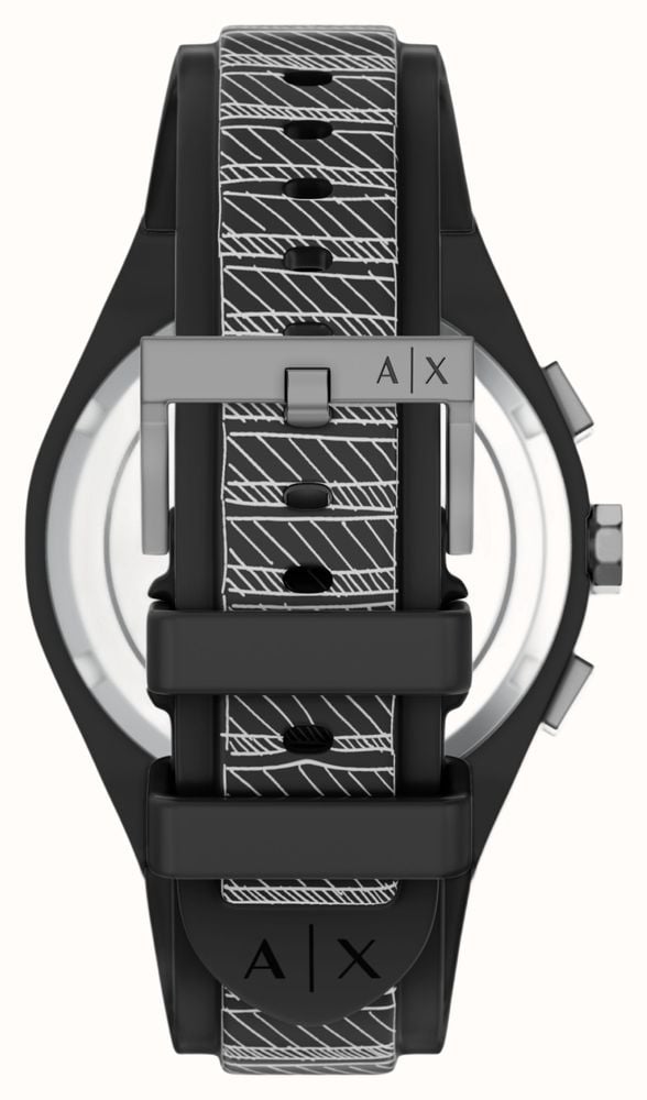 Armani Exchange Quartz Chronograph (44mm) Black Sketch Dial / Black Sketch Silicone Strap AX4174 - 备用视图 3