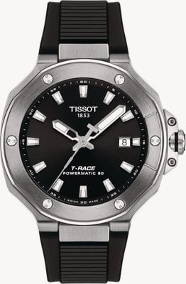 Tissot Mostrador sunray preto T-race powermatic 80 (41 mm) / pulseira de borracha preta T1418071705100