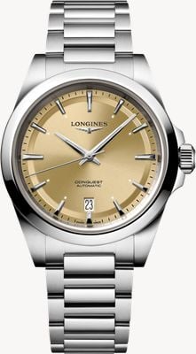 LONGINES Conquest automatische (38 mm) sunray champagne wijzerplaat / roestvrijstalen armband L37204626