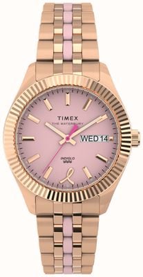 Timex Damen-Armband Waterbury Legacy x BCRF mit rosafarbenem Zifferblatt und roségoldfarbenem Edelstahlarmband TW2V52600