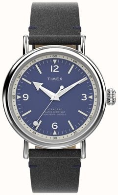 Timex Waterbury-Herrenuhr (40 mm) mit blauem Zifferblatt und schwarzem Lederarmband TW2V71300