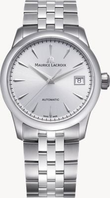 Maurice Lacroix 1975 automático (36 mm) esfera plateada cepillada al sol / brazalete de acero inoxidable 756007-SS002-130-1