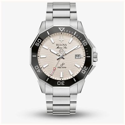 Bulova Relógio masculino com precisão de estrela marinha (43 mm) mostrador branco/pulseira em aço inoxidável 96B426